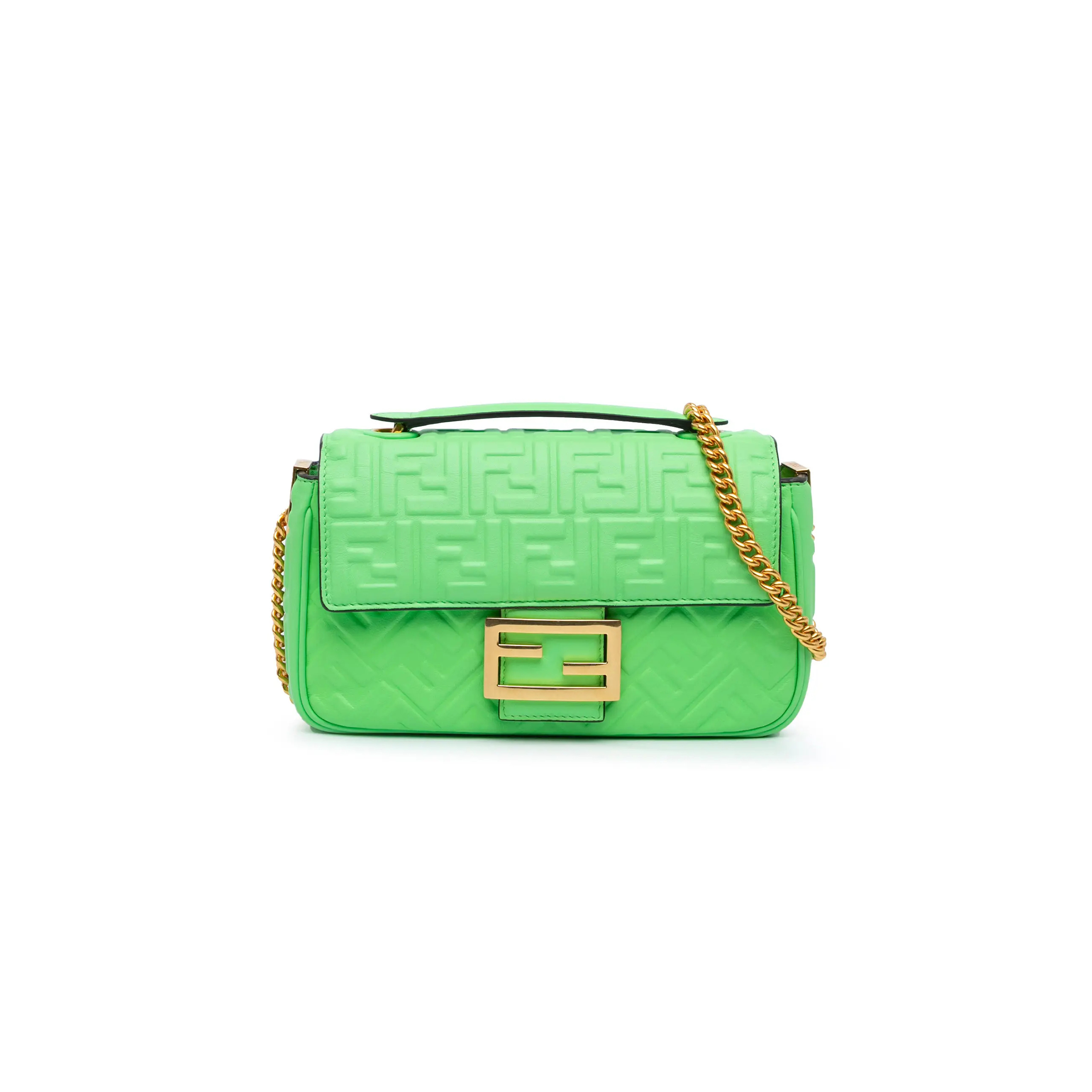 FENDI ZUCCA EMBOSSED LEATHER CHAIN MIDI BAGUETTE (23*13*6cm)